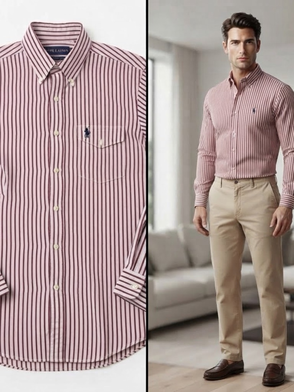 Vintage Ralph Lauren Skull & Crossbone Red Striped Button-Down Long Sleeve Small